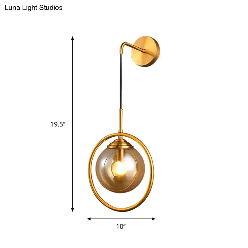 Modern smoke gray clear glass globe bedroom wall sconce with gold-toned circular frame amber glass globe 220v-240v 110v-120v