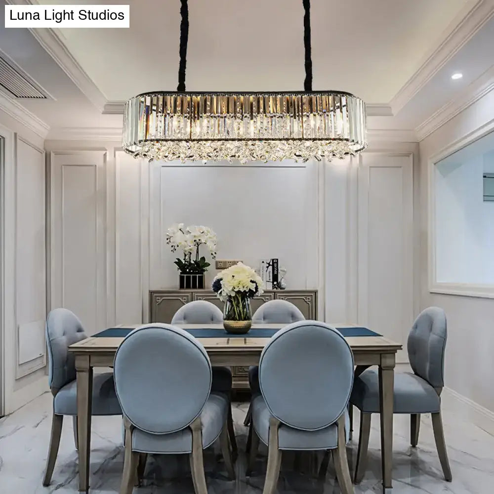 DecorBites™ modern smoke gray crystal pendant light with black metal frame and cascading crystals for dining room island 220v-240v 110v-120v