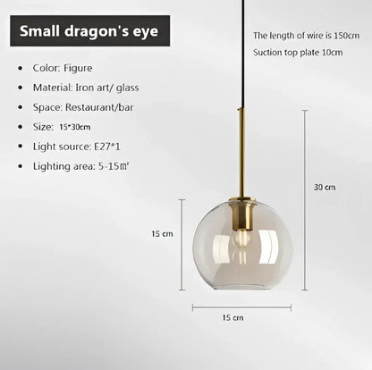 Cannon pendant light with clear glass cylinder and brass-toned iron frame featuring exposed edison bulb in set of 6