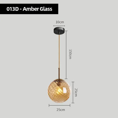 Amber glass pendant lights with textured spherical globes and brass-toned metal hardware for modern kitchen chandelier pendant lights set of 4