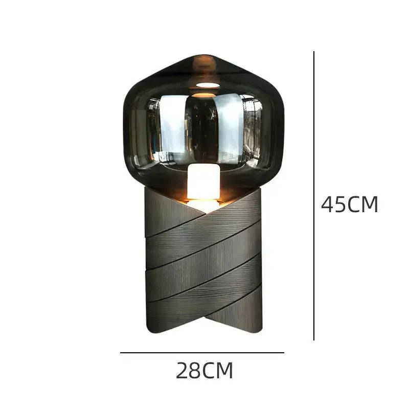 Modern smoked glass creative resin n823 lamp with a sleek dark smoked glass shade and textured gray metal base for bedroom decorbites creative resin