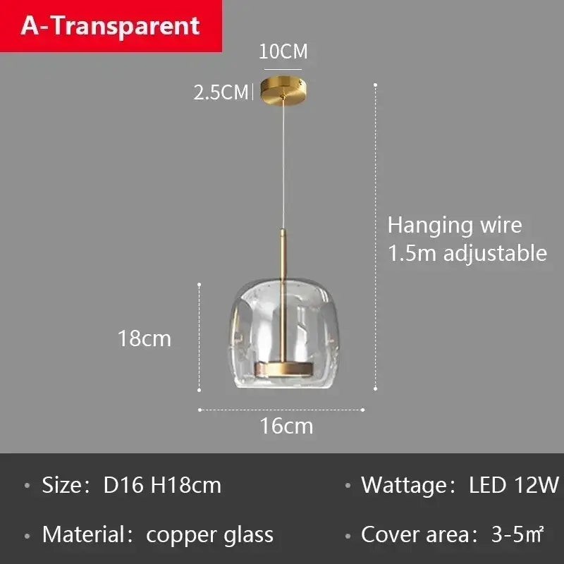 Modern smoked gray glass led pendant chandelier with brass-finished copper frame and adjustable wire for dining room