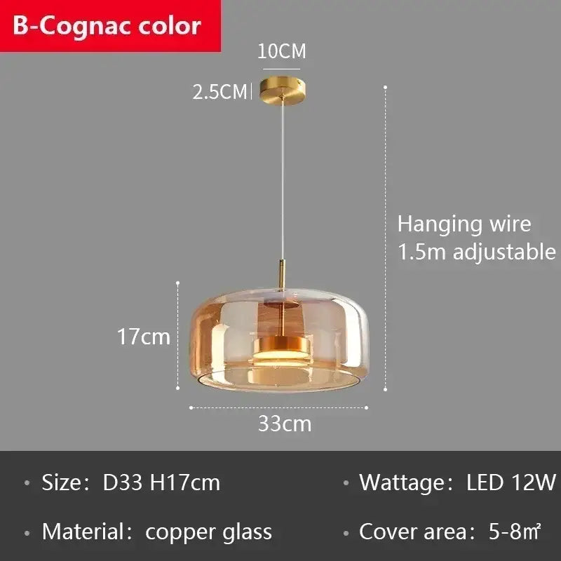 Modern smoked gray glass led pendant chandelier featuring a b-cognac copper glass pendant with warm amber glow