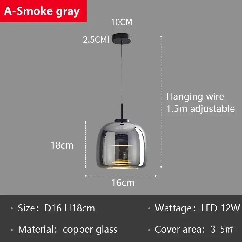 A sleek smoke gray glass led pendant chandelier with bell-shaped design and adjustable wire for dining room lighting