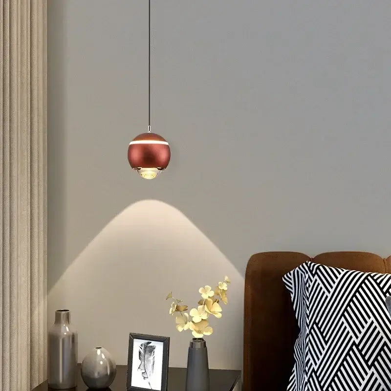 Modern spherical copper pendant light with warm glow for decorbites led bedside lifting bedroom decor