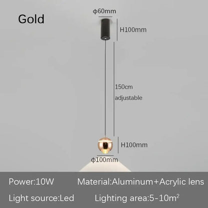 Modern spherical gold pendant light with sleek aluminum and acrylic lens for decorbites led bedside lifting use