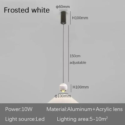 Frosted white modern spherical led bedside pendant light with aluminum and acrylic lens for bedroom decor by decorbites
