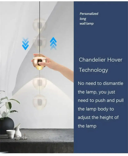 Modern spherical led bedside pendant light with gold-toned finish and transparent glass accents for bedroom decorbites decor