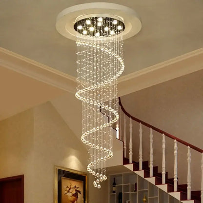 Modern spiral crystal led ceiling chandelier with cascading crystal beads and warm light for living room decorbites crystal led