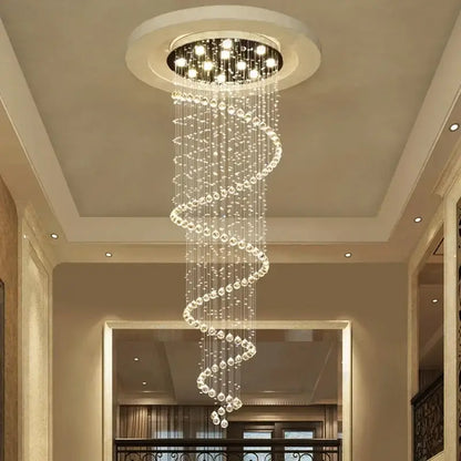 Modern spiral crystal led ceiling chandelier with circular mount and glass bead tiers for living room decorbites crystal led
