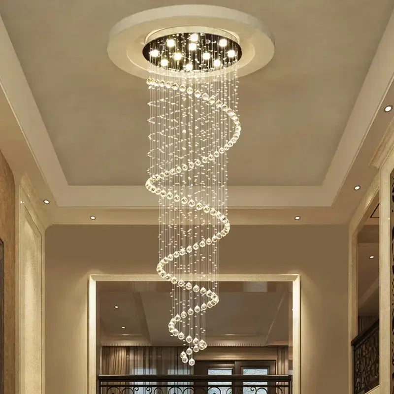 Modern spiral crystal led ceiling chandelier with multiple tiers of glass beads for living room decorbites crystal led design