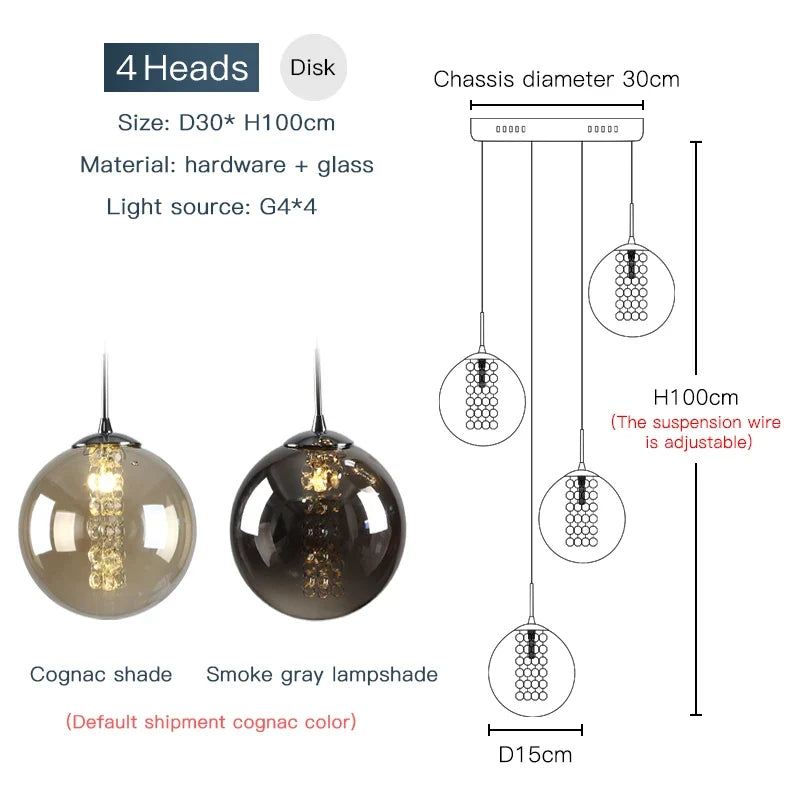 Modern Spiral Glass Ball Pendant Chandelier