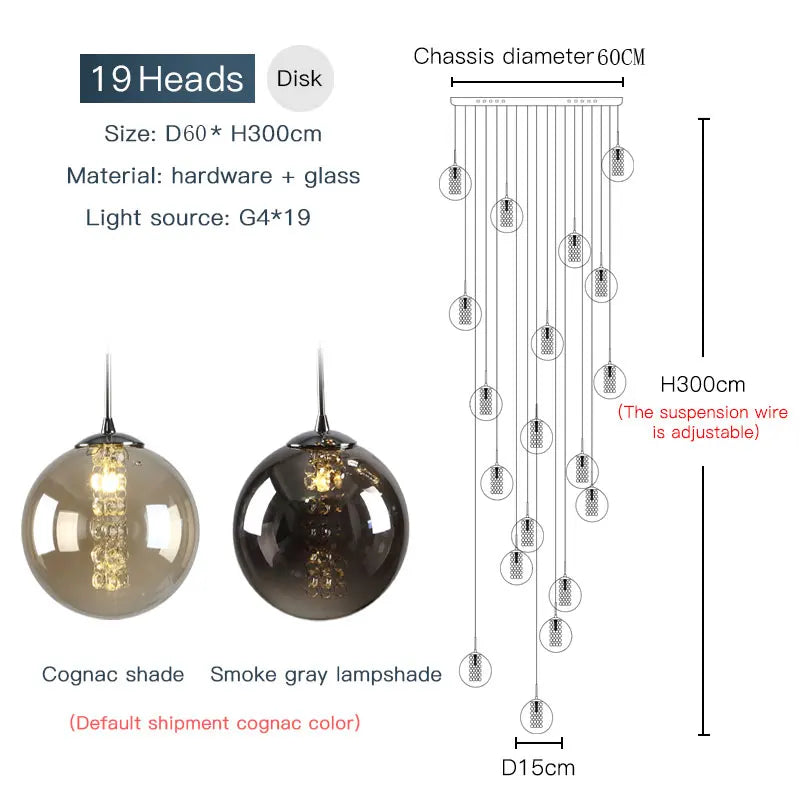 Modern Spiral Glass Ball Pendant Chandelier