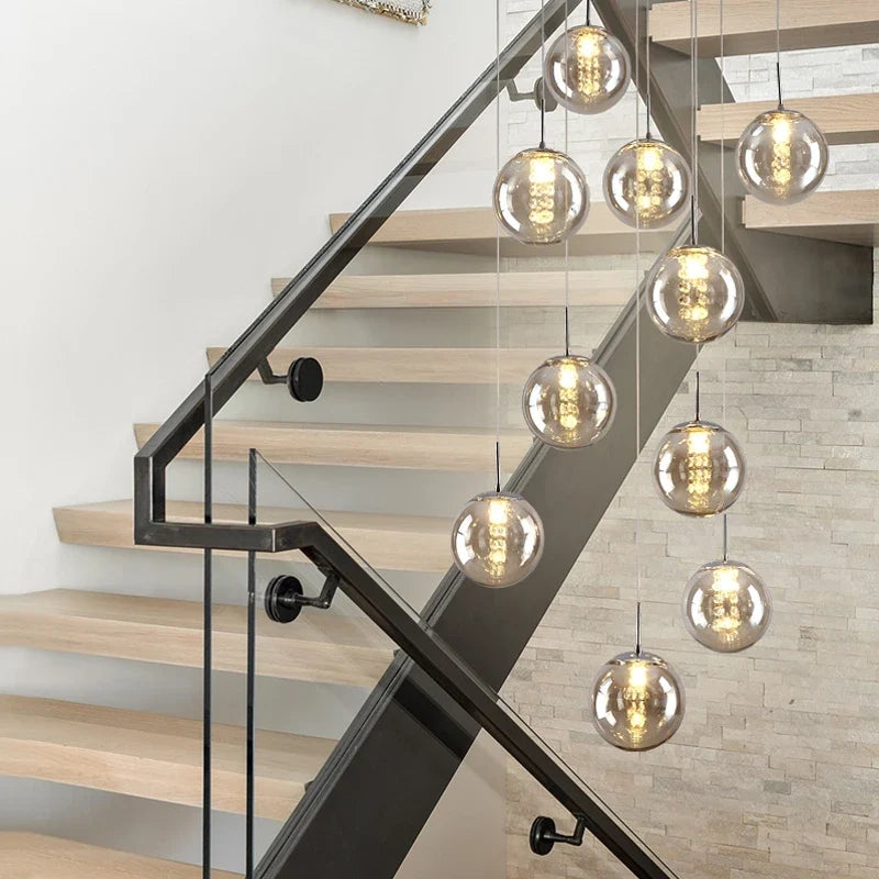 Modern Spiral Glass Ball Pendant Chandelier