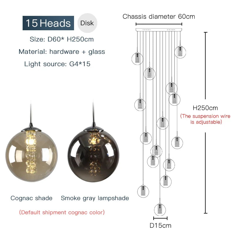 Modern Spiral Glass Ball Pendant Chandelier