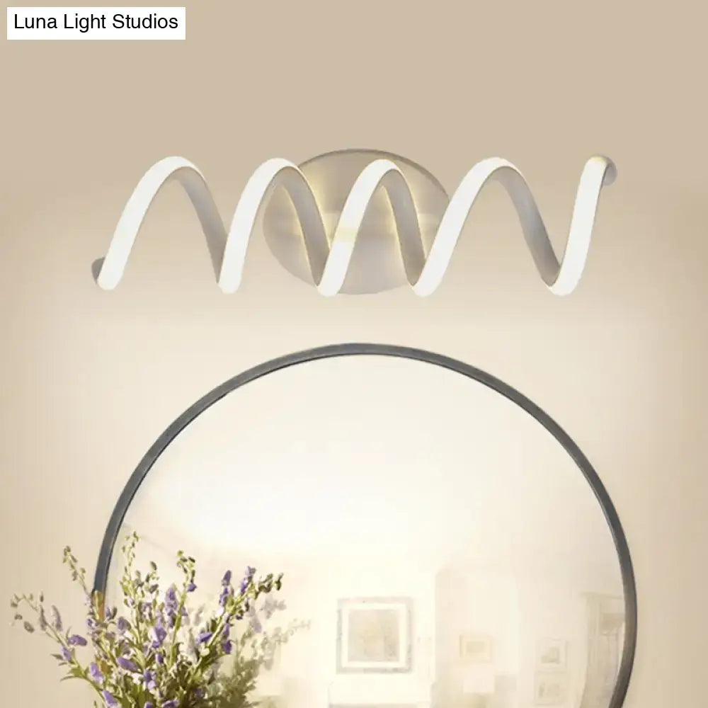 Modern spiral white wall light with natural warm led and sleek wave-like design featuring metallic fixture