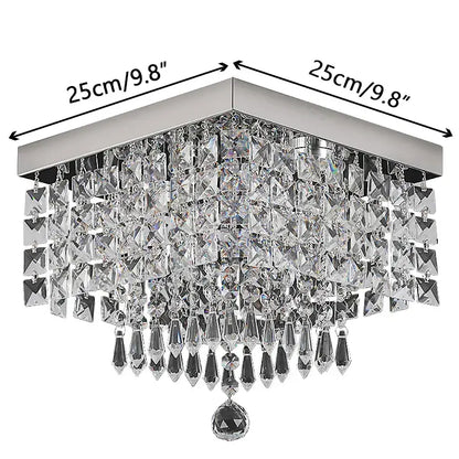 Modern square black crystal led chandelier ceiling lamp with sleek chrome finish and cascading faceted crystals by decorbites crystal led