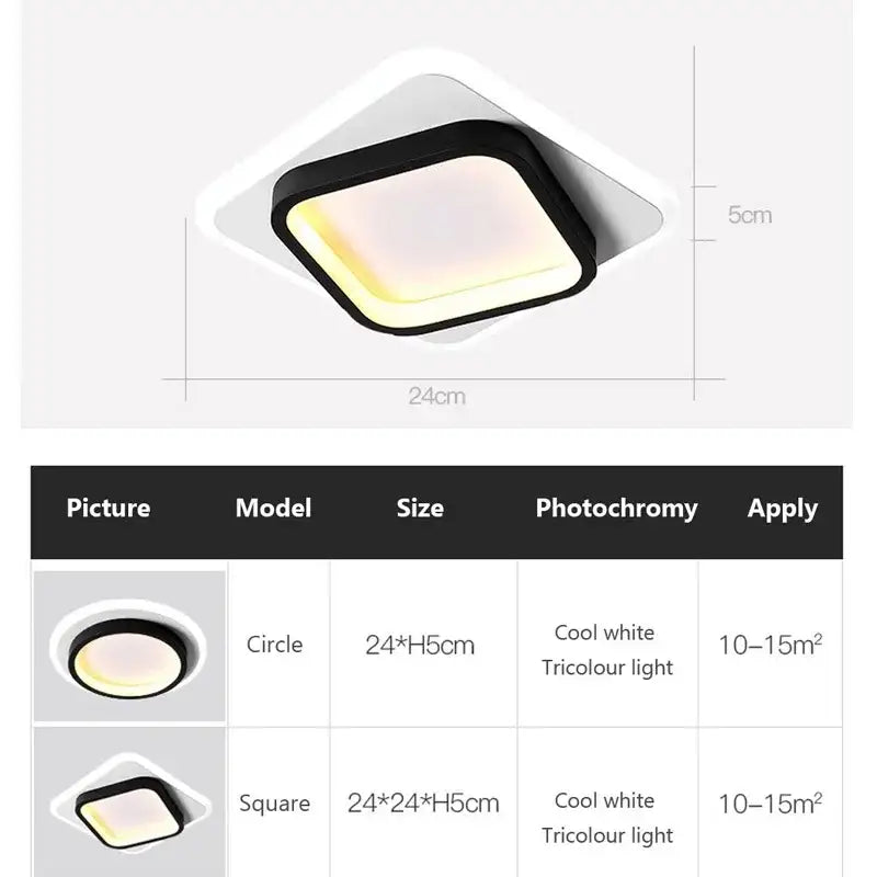 Modern square black led ceiling light with sleek frame and warm white panel for bedroom decorbites led ceiling light