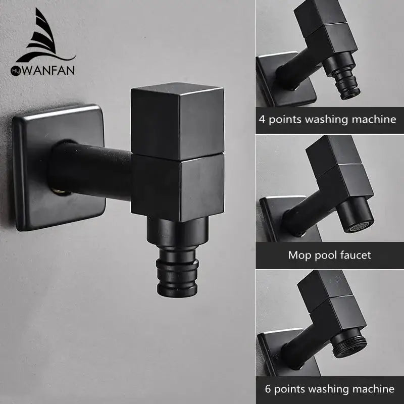 Modern square black wall mount washing machine tap with black matte finish and sleek decorbites black wall design
