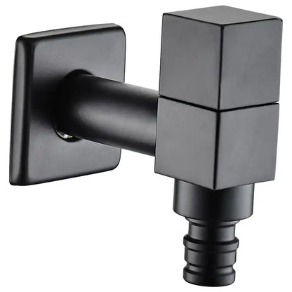 Modern square black wall mount washing machine tap with black matte finish and threaded hose connection for decorbites black wall use