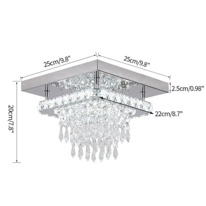 Modern square chrome crystal led ceiling chandelier with cascading clear teardrop crystals for living room decorbites crystal led