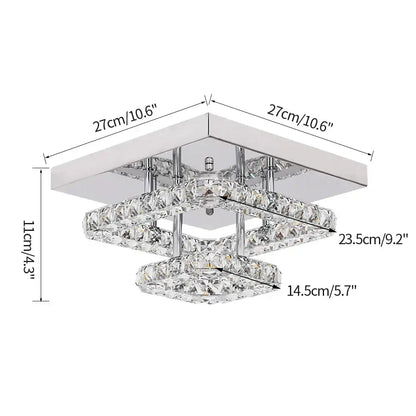 Modern square chrome ceiling chandelier with three tiered decorbites crystal led rings for elegant living room lighting