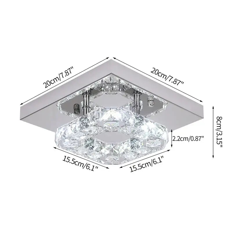 Modern square chrome led ceiling light with sleek frame and cascading crystal accents for bedroom chandelier