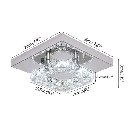 Modern square chrome led ceiling light with sleek frame and cascading crystal accents for bedroom chandelier