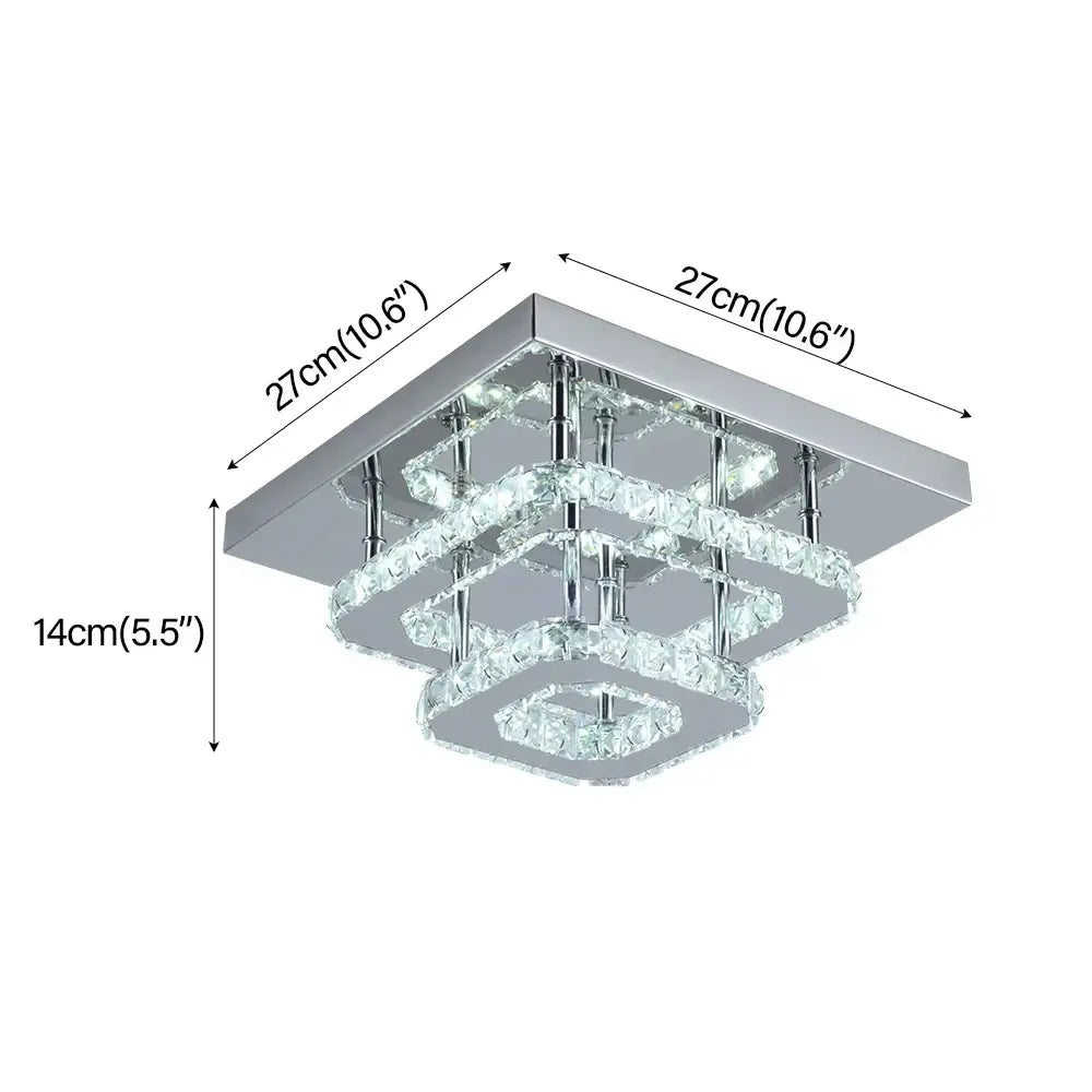 Modern square chrome crystal led ceiling light featuring cascading tiers for elegant bedroom chandelier lighting