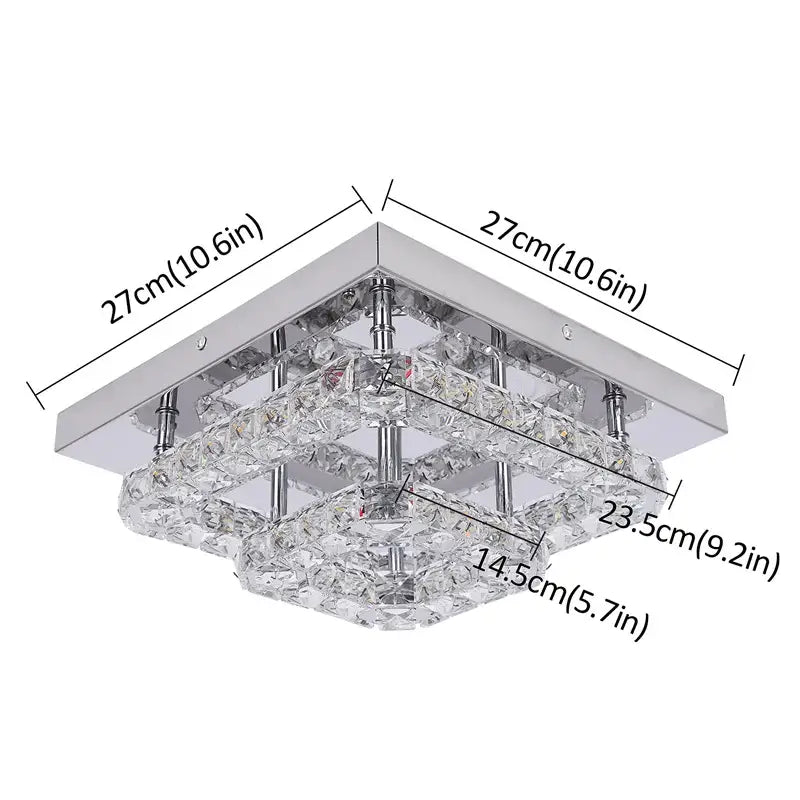 Modern square chrome crystal led ceiling light with multi-tiered clear faceted crystals for bedroom chandelier