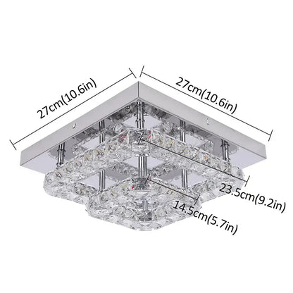 Modern square chrome crystal led ceiling light with multi-tiered clear faceted crystals for bedroom chandelier