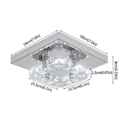 Modern square chrome crystal led ceiling light with faceted centerpiece for living room dimmable led ceiling fixture