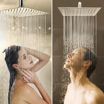 Modern square chrome rainfall shower head with arm and hose featuring chrome-finished nozzles from decorbites bright chrome