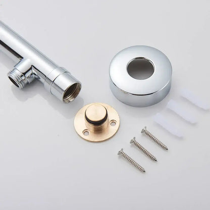 Modern square chrome rainfall shower head with brass base and decorbites bright chrome mounting hardware
