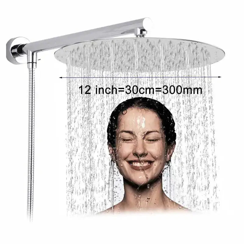 Silver round rain shower head with adjustable arm in sleek chrome finish for modern decorbites bright bathroom