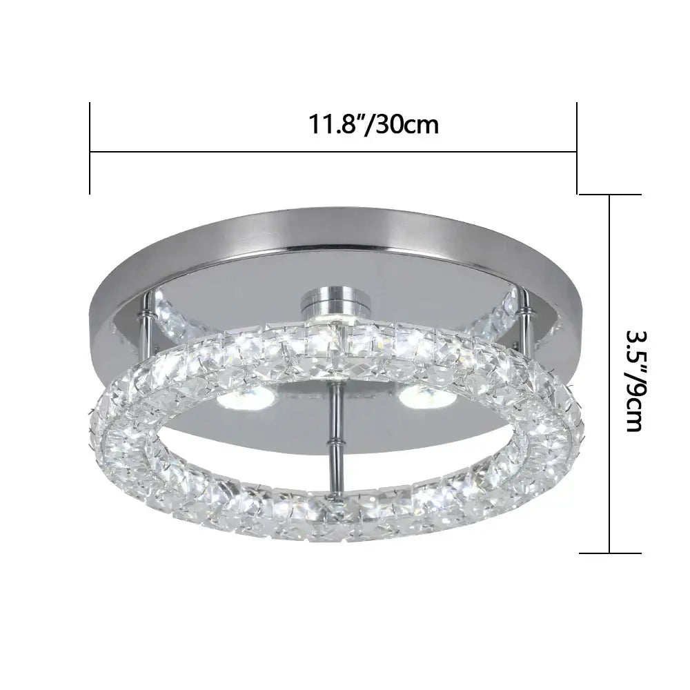 Modern flush mount ceiling light with chrome finish and crystal outer ring for kitchen or living spaces