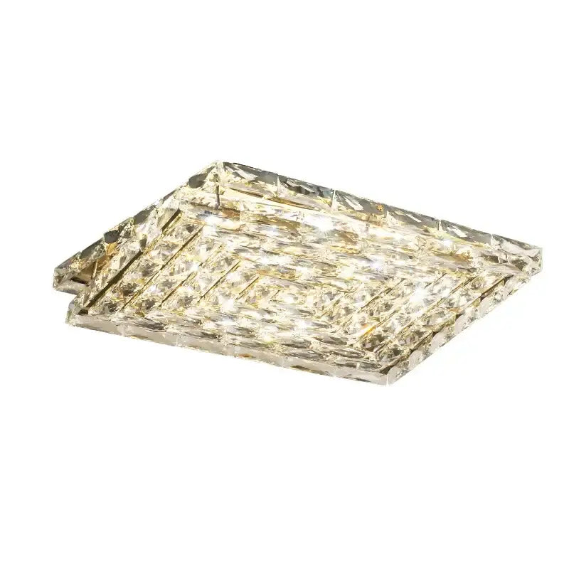 Modern square crystal led ceiling light in silver and chrome with geometric faceted design and embedded led lighting