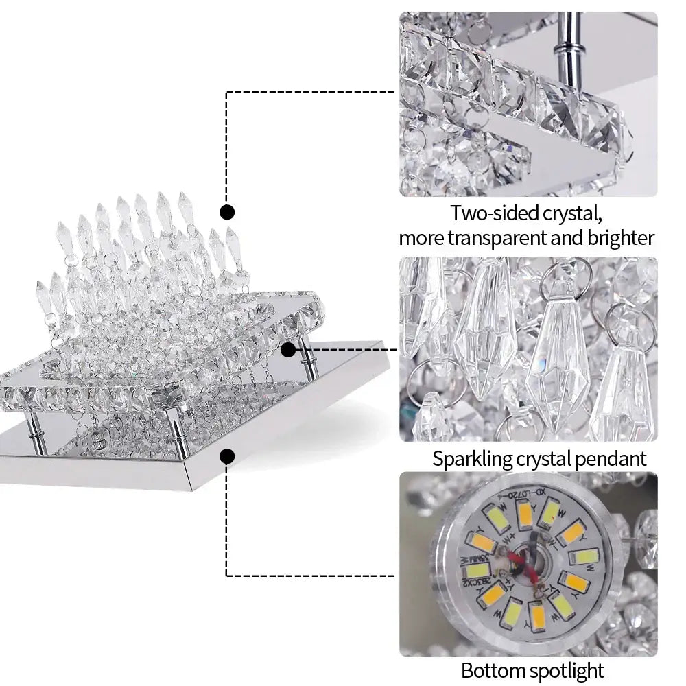 Modern square crystal led pendant chandelier with clear faceted crystals and chrome base for dining room decorbites crystal led