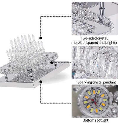 Modern square crystal led pendant chandelier with clear faceted crystals and chrome base for dining room decorbites crystal led