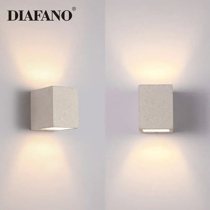 Diafano modern square gray cement wall lamp with concrete texture and warm ambient lighting for decorbites cement wall decor