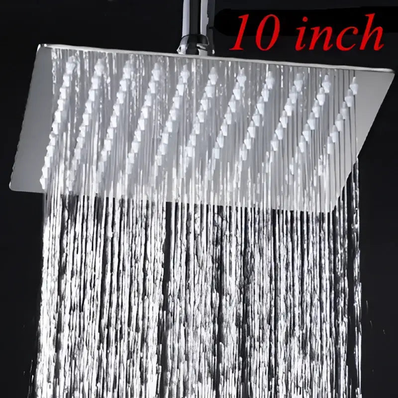 Silver 10-inch rectangular rain shower head with multiple water jets for modern square rain shower bathroom use chrome finish