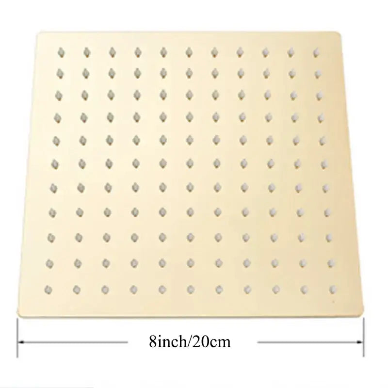 Gold-colored square pegboard with raised diamond-shaped holes for modern square rain shower head rainfall sprayer back view