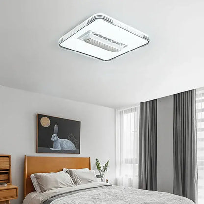Modern square white and chrome led ceiling fan light with integrated air conditioning for bedroom ventilation