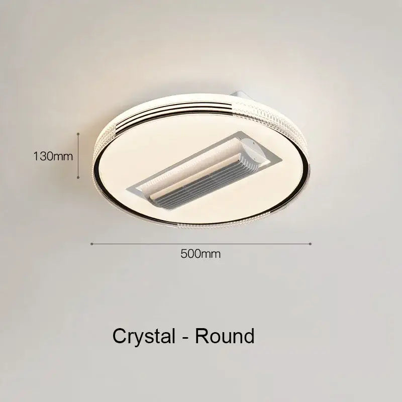 Modern square white and chrome ceiling fan light with round crystal design and oval diffuser for bedroom use