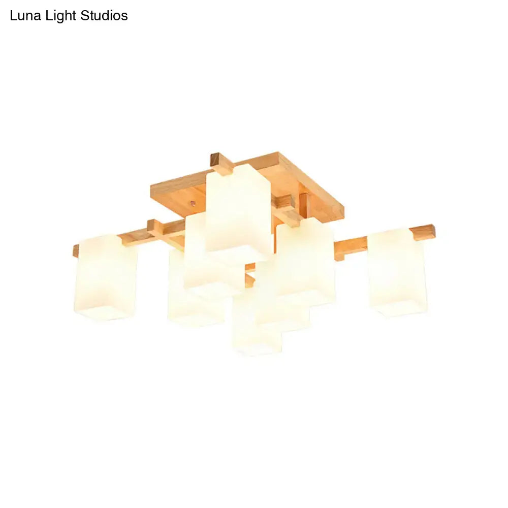 Modern wooden ceiling light with frosted white glass shade from DecorBites™ for living room semi flush mount use