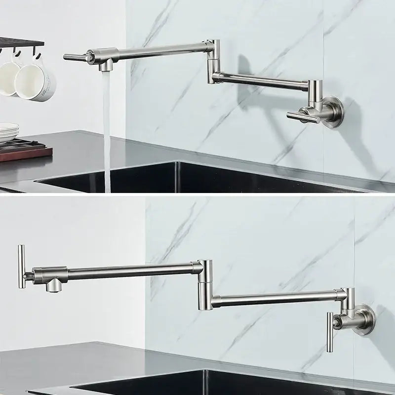 Modern stainless steel double joint spout kitchen faucet with extendable spout and dual-handle decorbites double joint design