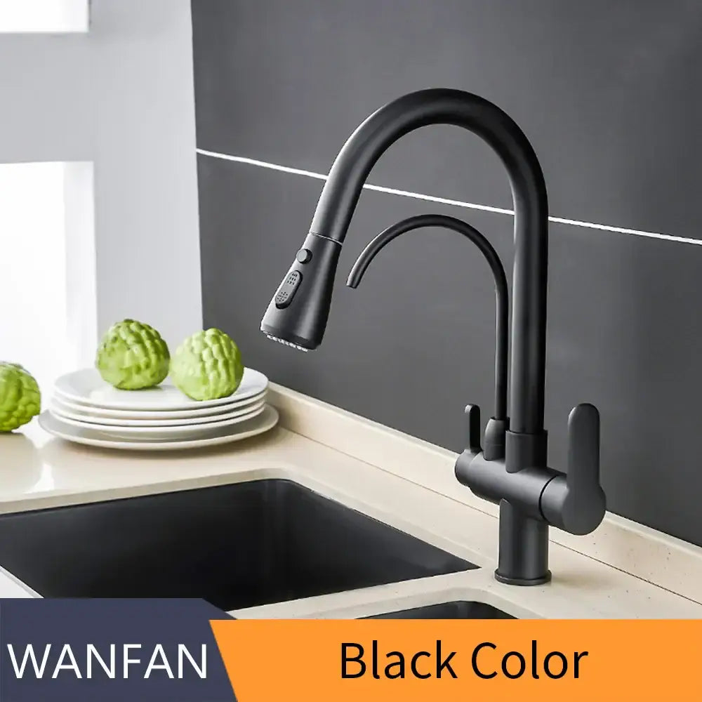 Black matte finish modern stainless steel pull down kitchen faucet with sleek curved spout and extendable hose decorbites crane kitchen