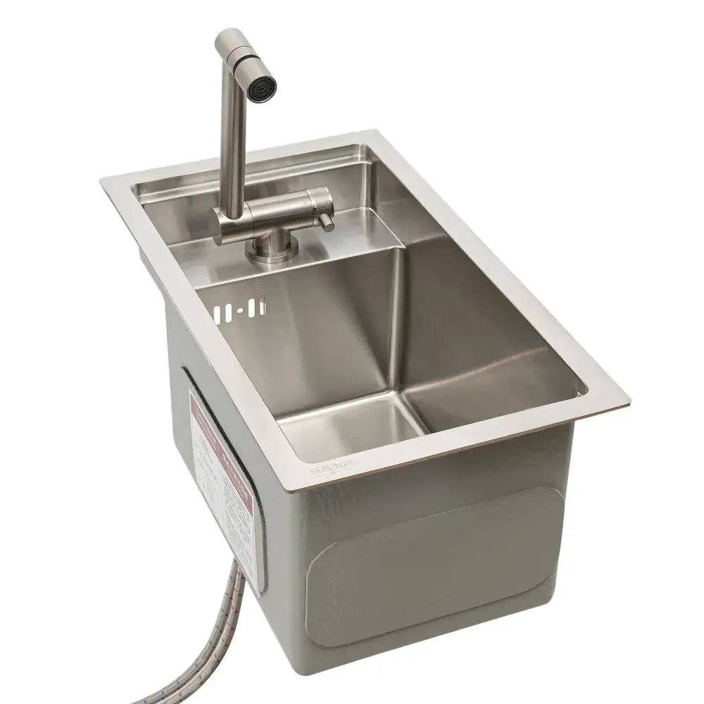 Modern stainless steel single bowl hidden kitchen sink with faucet - Decorbites