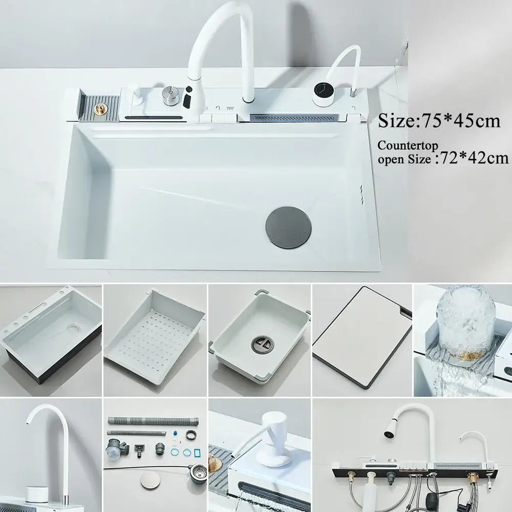 Modern stainless steel waterfall kitchen sink with digital display kitchen - Decorbites