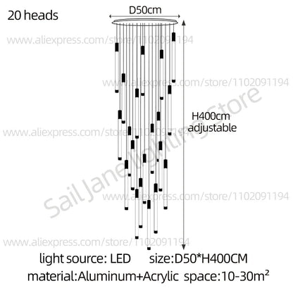 Modern Staircase Pendant Chandelier in Black or Gold